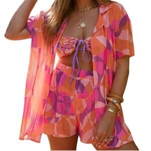Show Me Your MuMu Unisex Blake Button Up Top Sunset Daiquiri Size Small